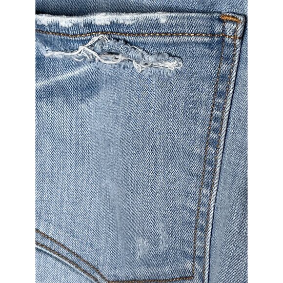 Express High Rise Shortie Denim Shorts 6 Blue Distressed Raw Hem Summer Look - Picture 8 of 8